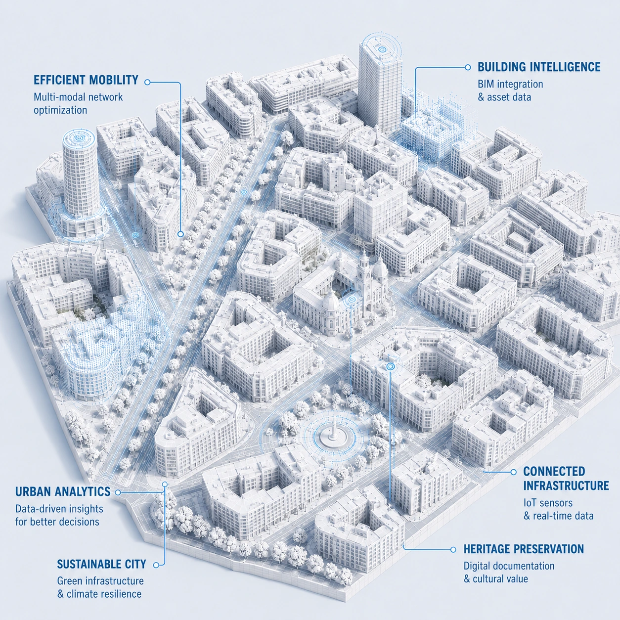 Modelo 3D urbano para visualización técnica